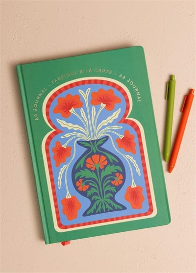 The Mia Retro Çiçek Motifli Defter Yeşil 21 x 30 cm