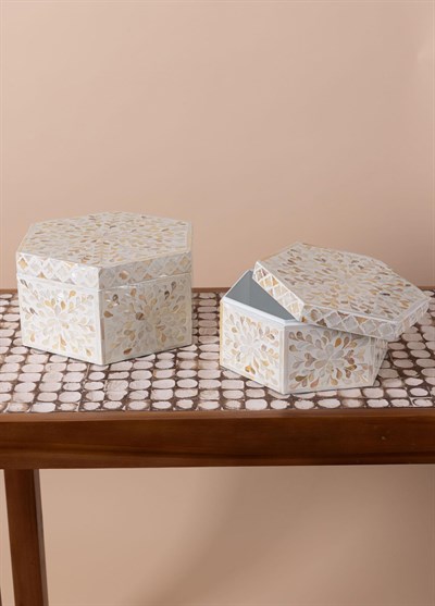 The Mia Sedef Altıgen Kutu 24x21x12 cm TLC0076