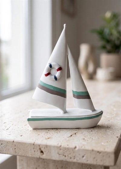 The Mia Marin Çift Yelkenli Kırmızı Mavi Can Simitli 24 cm