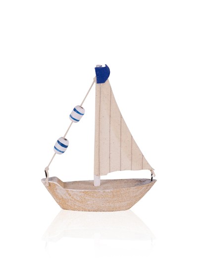 The Mia Marin Keten Yelkenli ve Mavi Bayraklı Biblo 14 cm