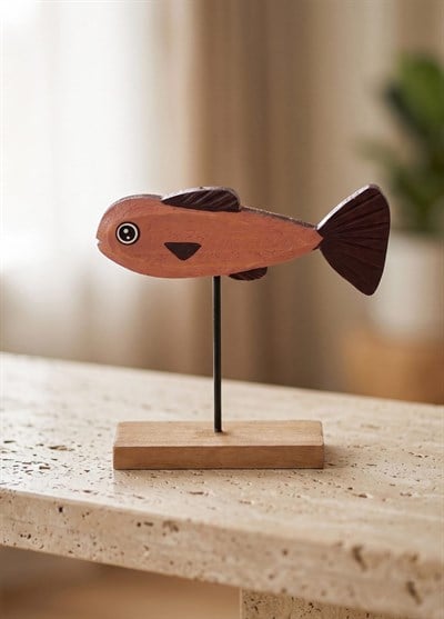 The Mia Retro Ahşap Balık Figürlü Masaüstü Obje 14 cm