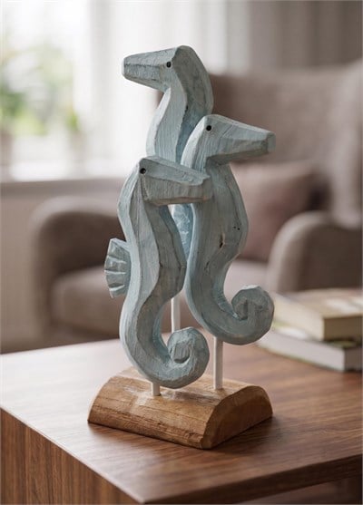 The Mia Retro Ahşap Standlı 3lü Denizatı Biblosu 30 cm