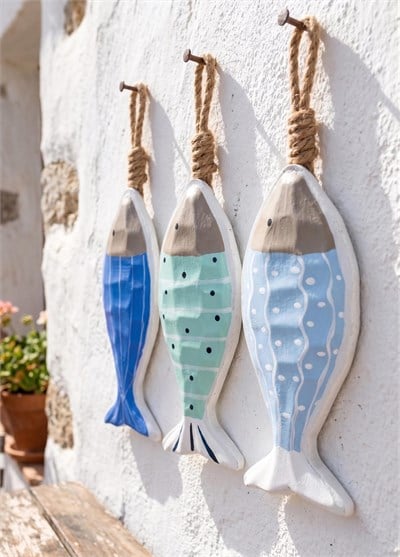 The Mia Retro Coastal 3lü Balık Biblo Duvar Süsü 16 cm