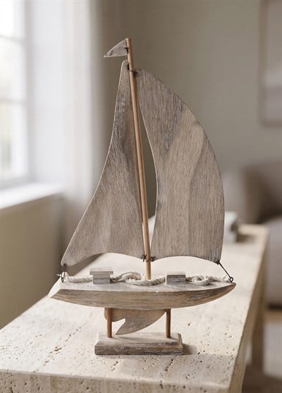The Mia Retro Marin Ahşap Yelkenli Tekne Biblo 43 cm