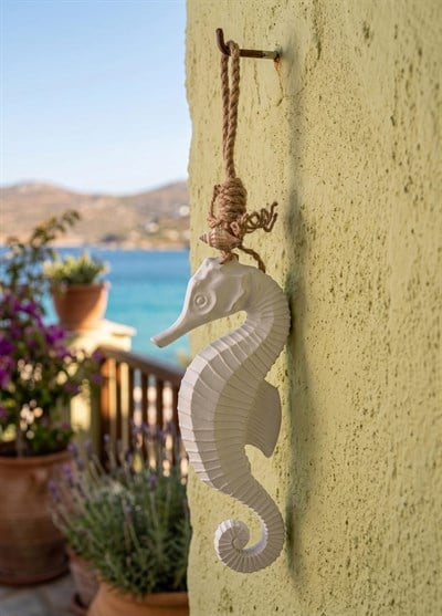 The Mia Retro Marin Beyaz Halat Askılı Denizatı Obje 30 cm