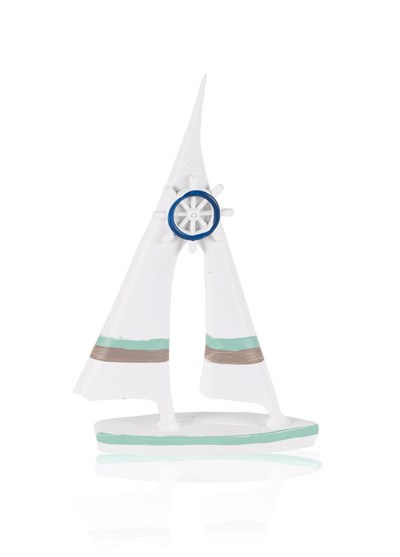 The Mia Retro Marin Çift Yelkenli Mavi Dümenli Biblo 19 cm
