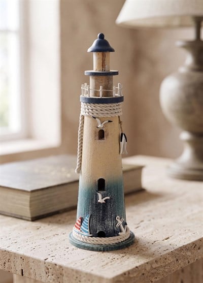 The Mia Retro Marin Deniz Feneri Halat ve Çapa Obje 52 cm