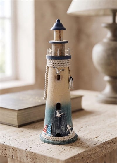 The Mia Retro Marin Deniz Feneri Halat ve Çapa Obje 52 cm