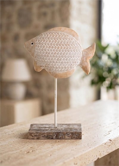 The Mia Retro Marin Hasır Desenli Balık Obje 35 cm