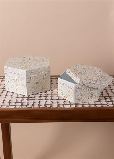 The Mia Sedef Altıgen Kutu 24x21x12 cm TLC0076