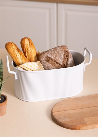 The Mia Stripe Ahşap Kapaklı Ekmek Saklama Kutusu Beyaz 40x22x18 cm