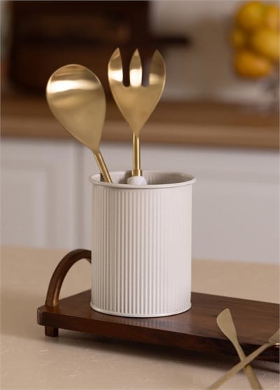 The Mia Stripe Tezgah Üstü Kaşıklık Bej 13x11 cm