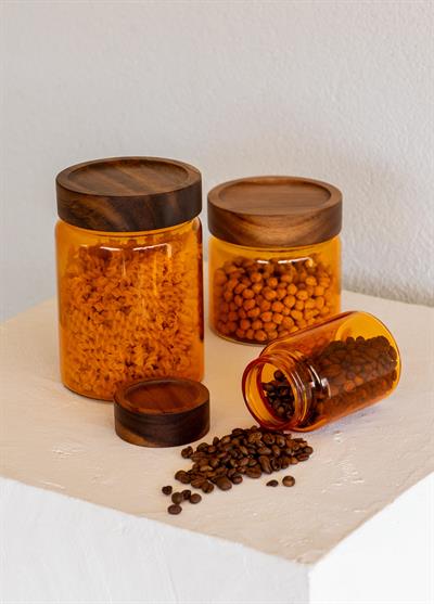 The Mia Akasya Yuvarlak Cam Kavanoz Amber 850 ml