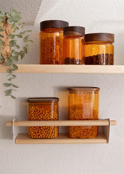 The Mia Akasya Yuvarlak Cam Kavanoz Amber 850 ml