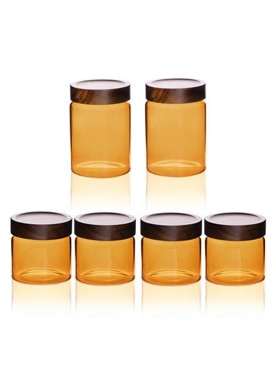 The Mia Akasya Yuvarlak Cam Kavanoz Seti Amber 6 Parça