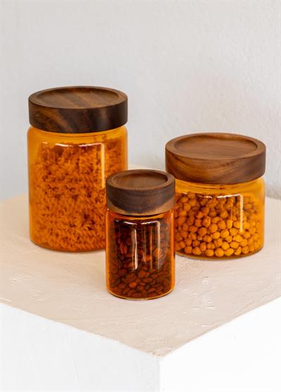 The Mia Akasya Yuvarlak Cam Kavanoz Amber 500 ml