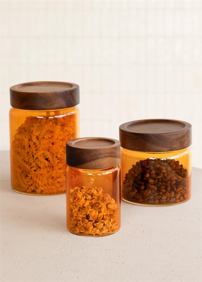 The Mia Akasya Yuvarlak Cam Kavanoz Amber 850 ml
