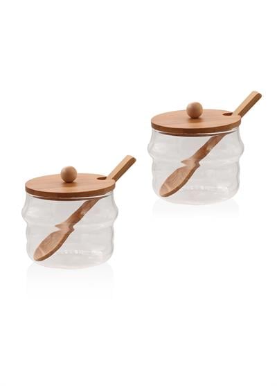 The Mia Bambu Kapaklı Borosilikat Cam Kavanoz 2li Set