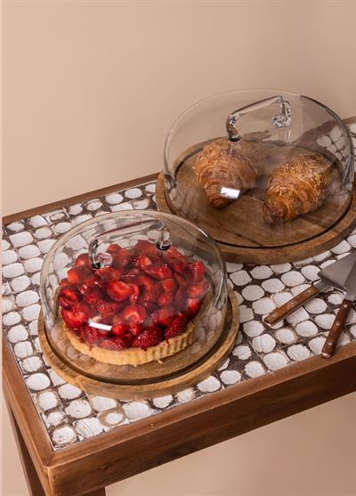 The Mia Madera Yuvarlak Kek Saklama Fanusu 17x26x26 cm