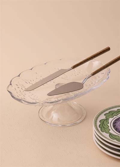 The Mia Ayaklı Cam Sunum Tabağı Oval 31x20x12 cm CAM0498