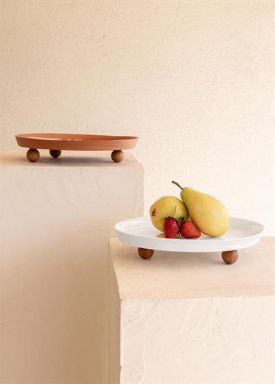 The Mia Limoges Ahşap Ayaklı Tabak Terracota 27x23x7 cm