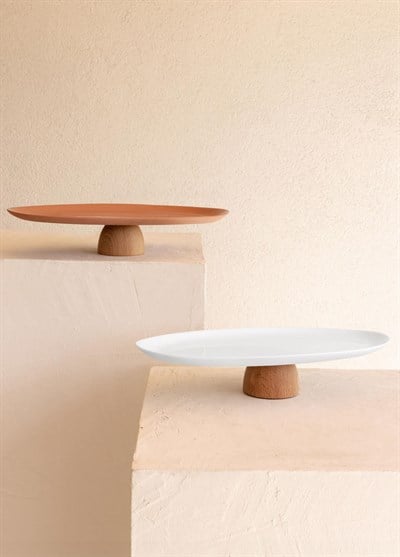 The Mia Limoges Ahşap Ayaklı Servis Tabağı Terracota 34x17x6,5 cm