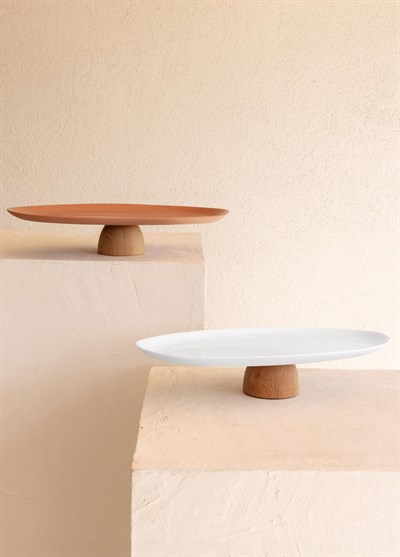 The Mia Limoges Ahşap Ayaklı Servis Tabağı Terracota 34x17x6,5 cm