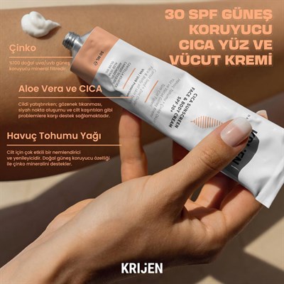 Krijen 30+ Spf Güneş Koruyucu Cıca Yüz Ve Vücut Kremi 50 Gr