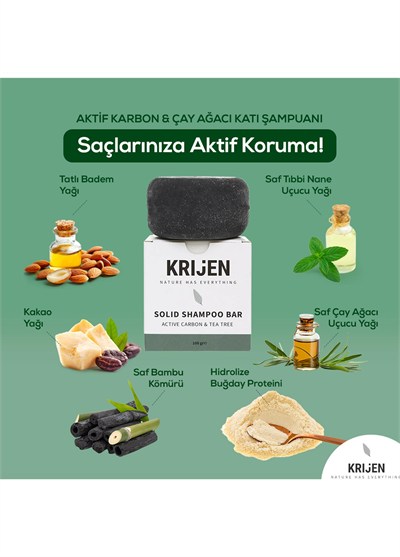 Krijen Aktif Karbon ve Çay Ağacı Katı Şampuanı 100 Gr