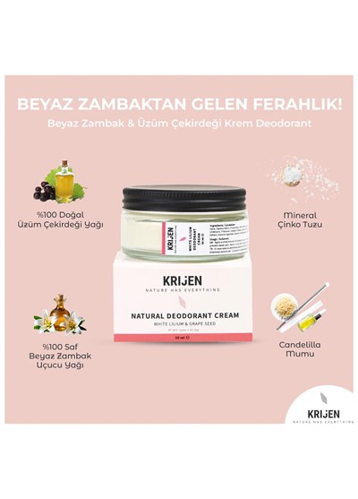Krijen Beyaz Zambak ve Üzüm Çekirdeği Krem Deodorant 50 Ml