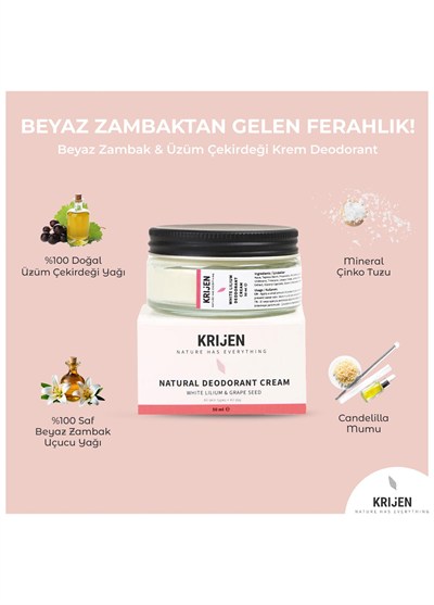 Krijen Beyaz Zambak ve Üzüm Çekirdeği Krem Deodorant 50 Ml