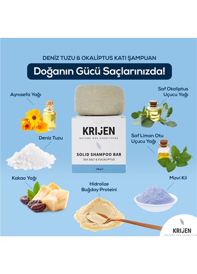Krijen Deniz Tuzu ve Okaliptus Katı Şampuan 100 Gr