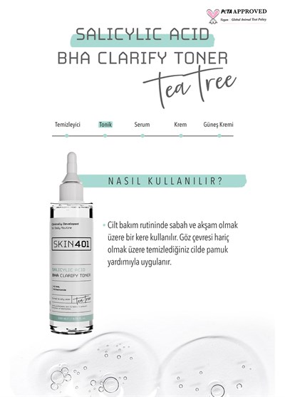 Skin401 %2 Salisilik Asit BHA Arındırıcı, Gözenek Sıkılaştırıcı Siyah Nokta Karşıtı Tonik 200ml