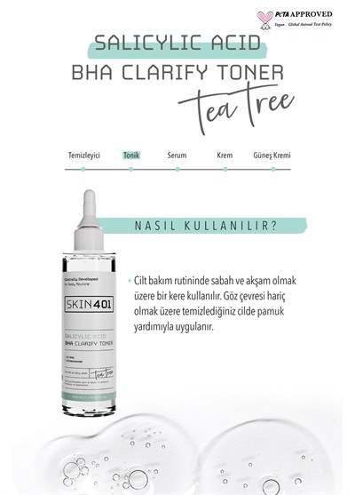 Skin401 %2 Salisilik Asit BHA Arındırıcı, Gözenek Sıkılaştırıcı Siyah Nokta Karşıtı Tonik 200ml