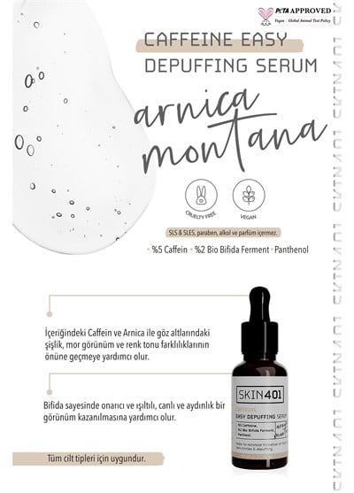 Skin401 %5 Kafein Göz Altı Şişlik ve Torbalanma Önlemeye Yardımcı Serum 30ml