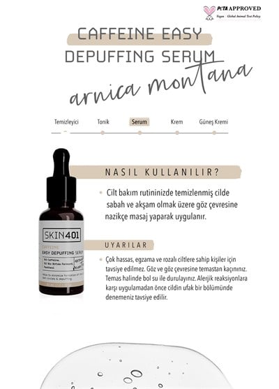 Skin401 %5 Kafein Göz Altı Şişlik ve Torbalanma Önlemeye Yardımcı Serum 30ml
