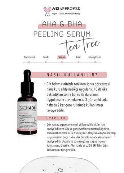 Skin401 AHA %10 BHA %2 Canlandırıcı Cilt Tonu Eşitleyici Yüz Peeling Serum 30ml