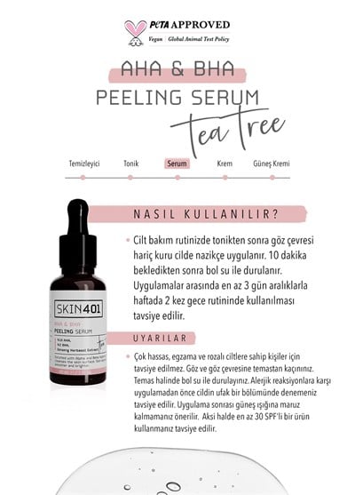 Skin401 AHA %10 BHA %2 Canlandırıcı Cilt Tonu Eşitleyici Yüz Peeling Serum 30ml