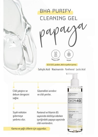 Skin401 BHA Arındırıcı Siyah Nokta Karşıtı Yüz Temizleme Jeli 200ml