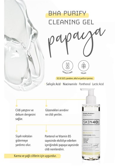 Skin401 BHA Arındırıcı Siyah Nokta Karşıtı Yüz Temizleme Jeli 200ml