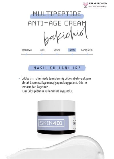Skin401 Multipeptit Bakuchiol (Vegan Retinol) Yaşlanma ve Kırışıklık Karşıtı Krem 50ml