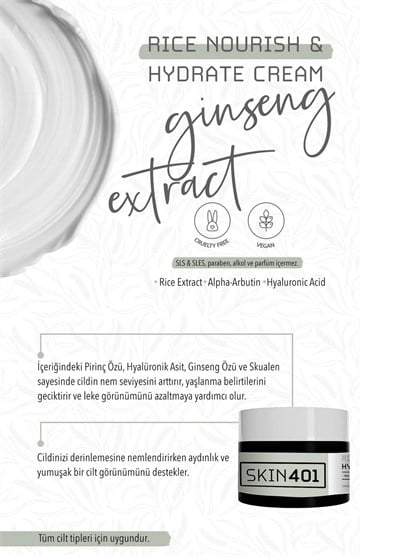 Skin401 Pirinç Özlü Besleyici & Nemlendirici İpeksi Krem 5