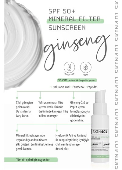 Skin401 SPF 50+ Mineral Filtre Güneş Kremi 50 ml