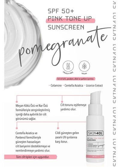 Skin401 SPF 50+ Pembe Ton Eşitleyici Güneş Kremi 50 ml