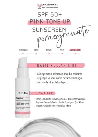 Skin401 SPF 50+ Pembe Ton Eşitleyici Güneş Kremi 50 ml