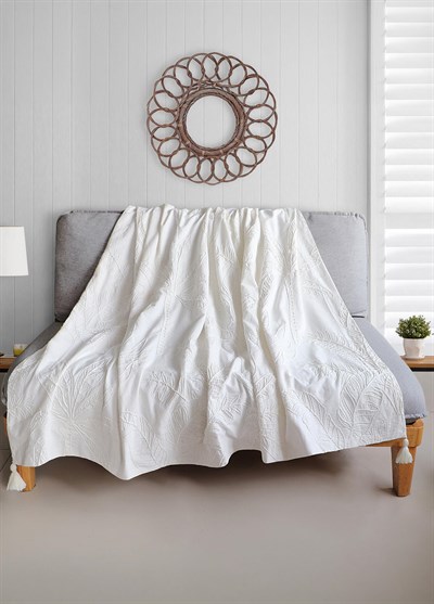 The Mia Throw Koltuk Şalı Püsküllü Krem 170x130