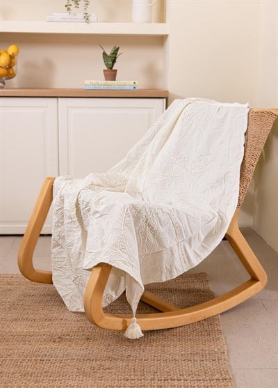 The Mia Throw Koltuk Şalı Püsküllü Krem 170x130