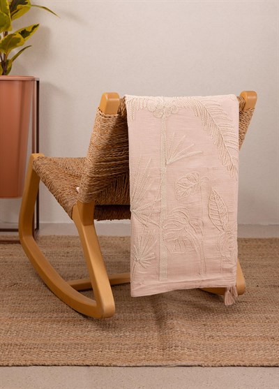 The Mia Throw Koltuk Şalı Püsküllü Pudra 170x130