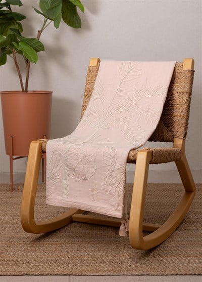 The Mia Throw Koltuk Şalı Püsküllü Pudra 170x130