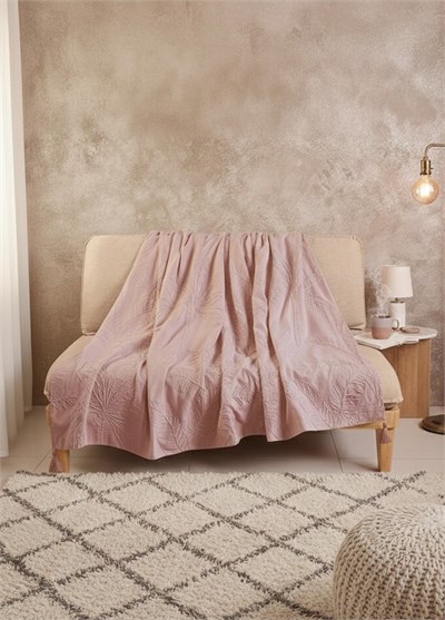 The Mia Throw Koltuk Şalı Püsküllü Gül Kurusu 170x130